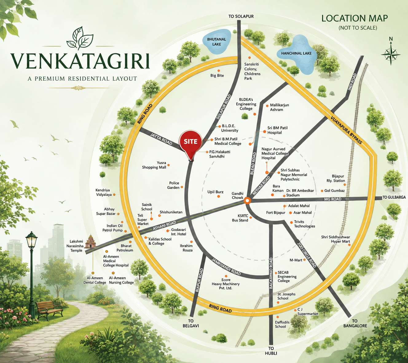 Venkatagiri layout location map showing the site on Solapur Road, Vijayapura