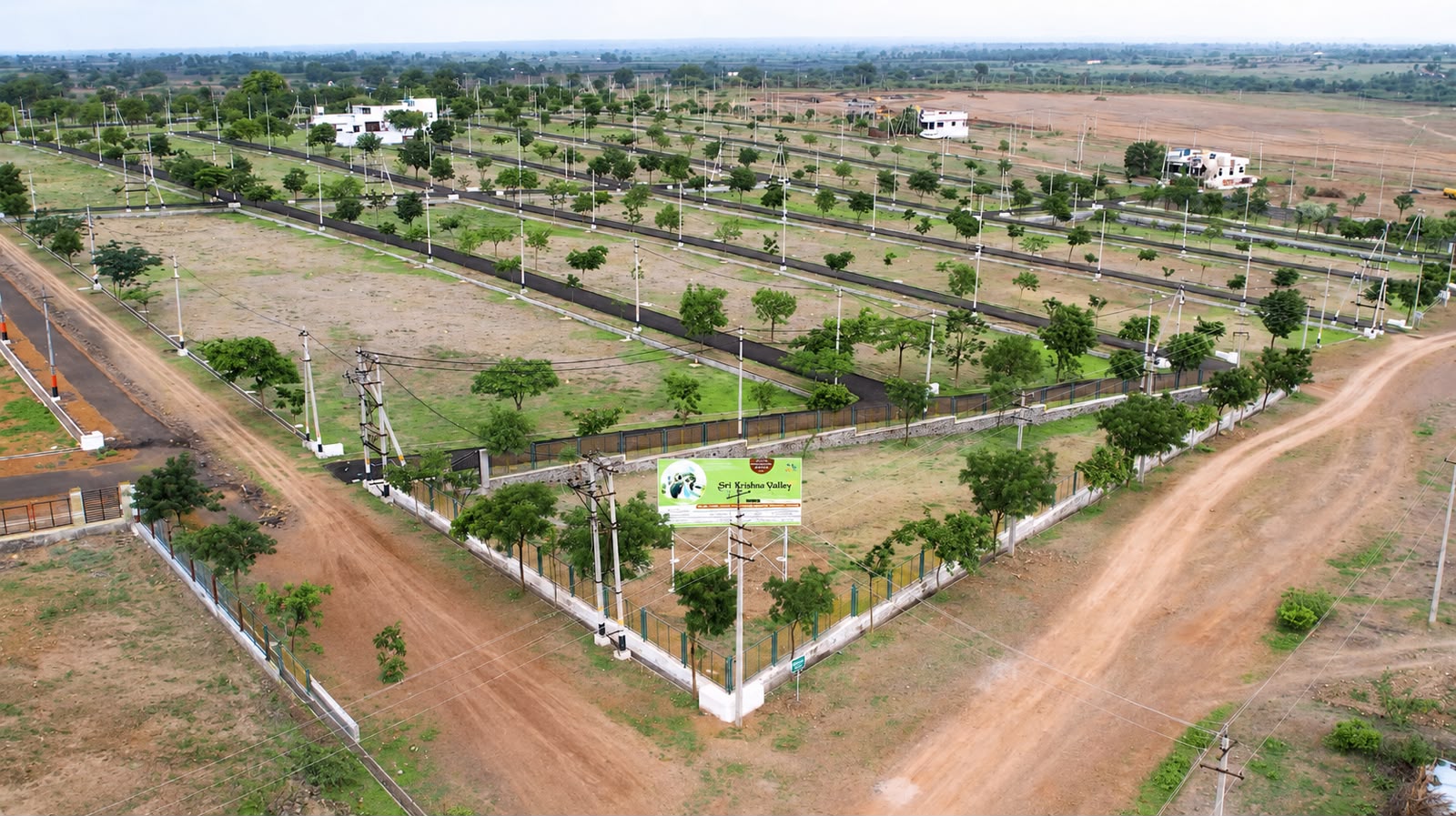 Aerial view of a Sri Krishna Realty plotted layout