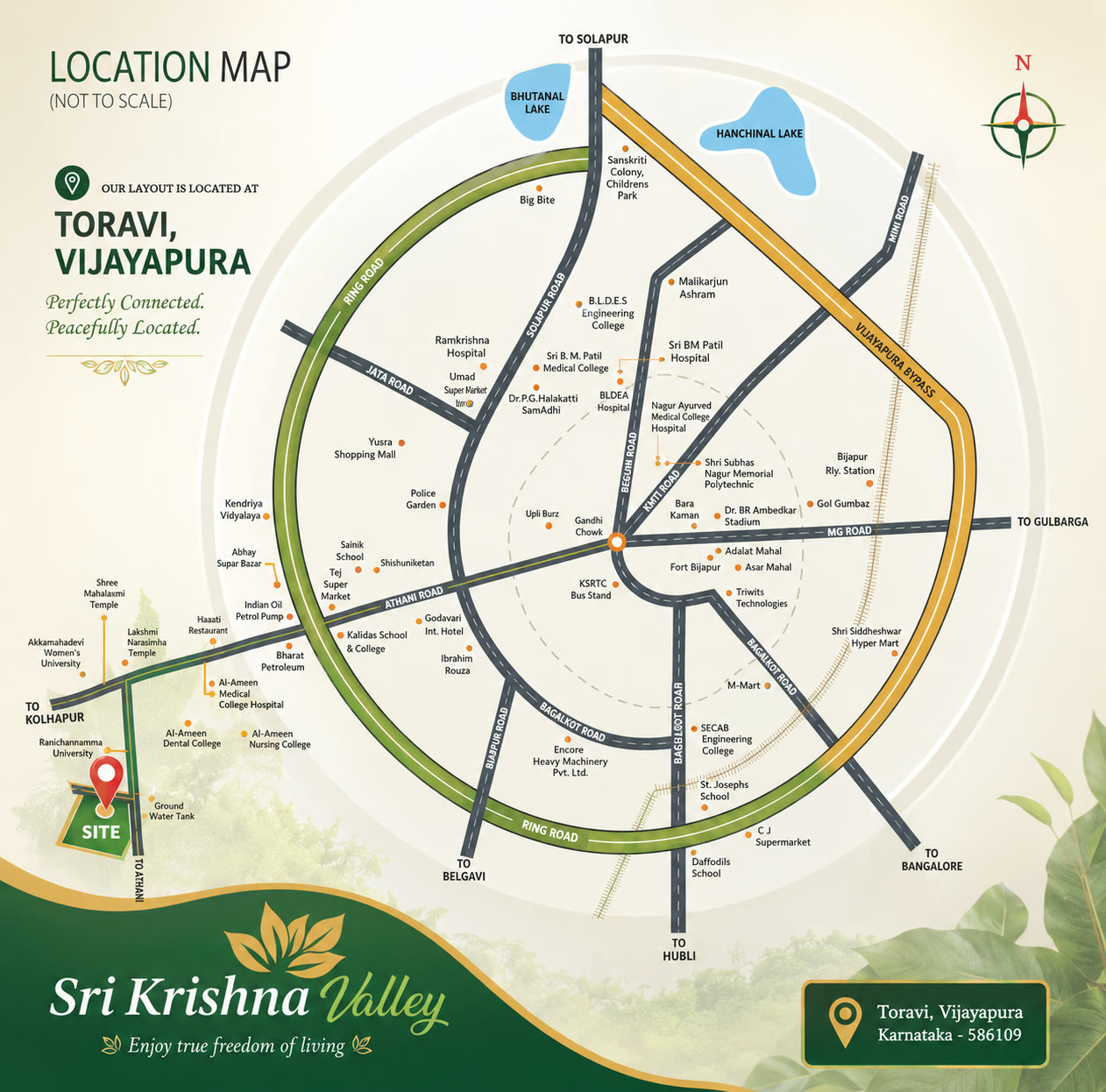 Sri Krishna Valley location map showing the site at Toravi, Vijayapura with nearby landmarks